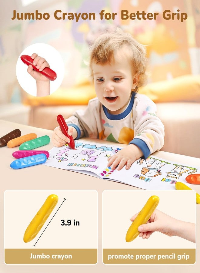 JoyCat أقلام تلوين جوي كات جامبو بـ ١٦ لونًا للأطفال الصغار من عمر ١-٣ إلى ٦ سنوات، سهلة الإمساك، غير قابلة للكسر، غير سامة، قابلة للغسل، كبيرة، مثلثة الشكل، مع ورق تلوين، مثالية للأطفال مع أدوات فنية - Image 2